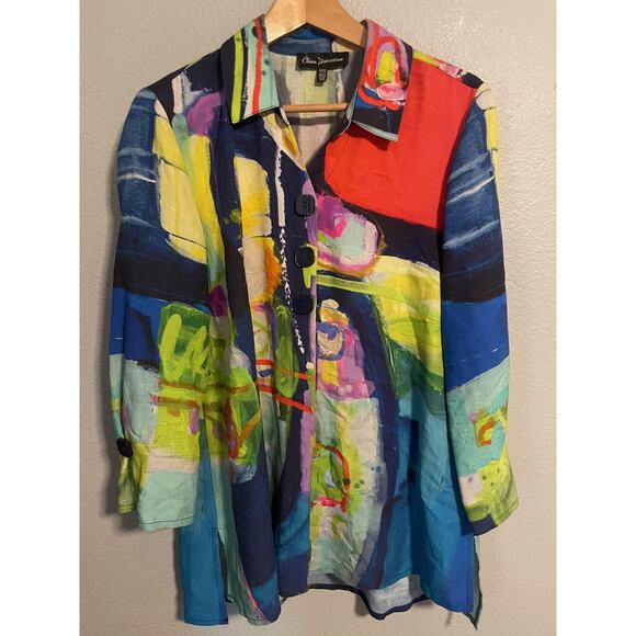 Claire Desjardins Shirt Womens Medium Multicolor Abstract Button Front Tunic - Picture 1 of 9
